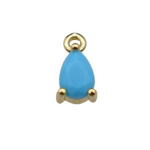 copper teardrop pendant pave blue zircon, gold plated, approx 5-7mm [FN29754]
