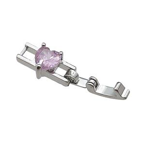 copper clasp pave pink zircon, platinum plated, approx 7-20mm [FN29758]