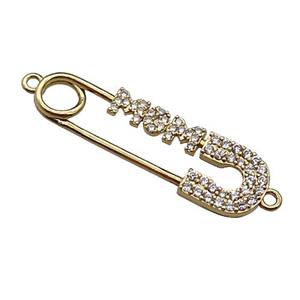 copper MOM connector pave zircon, Safety Pins , gold plated, approx 9-30mm [FN29763]