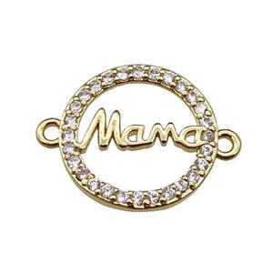 copper circle MaMa connector pave zircon, gold plated, approx 14mm dia [FN29764]