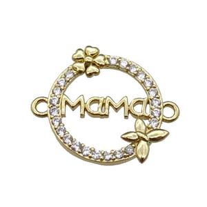 copper circle MaMa connector pave zircon, gold plated, approx 15mm dia [FN29765]