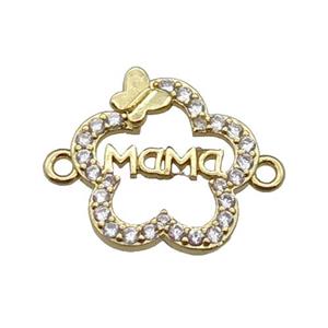 copper flower MaMa connector pave zircon, gold plated, approx 14mm dia [FN29766]