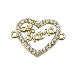 copper Heart MaMa connector pave zircon, gold plated, approx 15-16mm [FN29767]