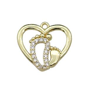 copper Heart babyfeet pendant pave zircon, gold plated, approx 17mm [FN29768]