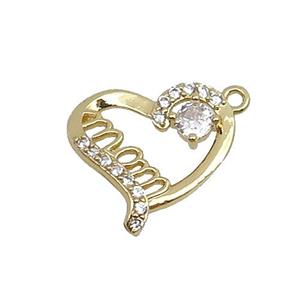 copper Heart MOM pendant pave zircon, gold plated, approx 15-16mm [FN29769]