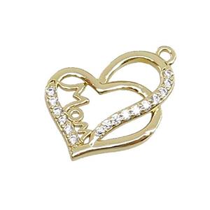 copper Heart MOM pendant pave zircon, gold plated, approx 16mm [FN29770]
