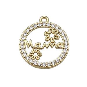 copper circle MaMa pendant pave zircon, flower, gold plated, approx 15mm dia [FN29772]