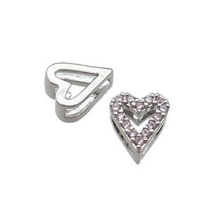 copper Heart beads pave zircon, platinum plated, approx 7-8mm, 2x6mm hole [FN29775]