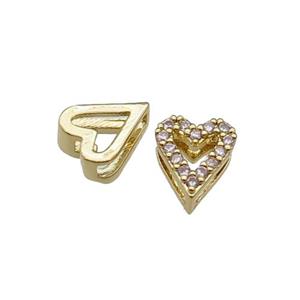 copper Heart beads pave zircon, gold plated, approx 7-8mm, 2x6mm hole [FN29776]