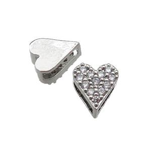 copper Heart beads pave zircon, platinum plated, approx 7-8mm, 2x6mm hole [FN29777]