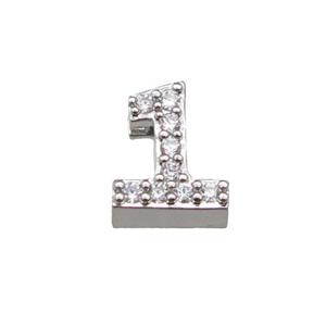 copper Number-1 Beads pave zircon, platinum plated, approx 8mm, 2-6mm hole [FN29779]