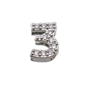 copper Number-3 Beads pave zircon, platinum plated, approx 8mm, 2-6mm hole [FN29781]
