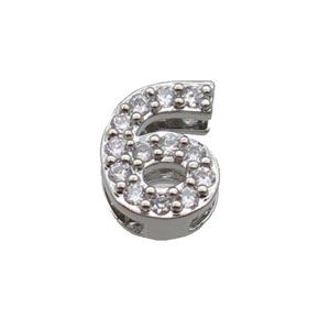 copper Number-6 Beads pave zircon, platinum plated, approx 8mm, 2-6mm hole [FN29784]