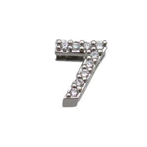 copper Number-7 Beads pave zircon, platinum plated, approx 8mm, 2-6mm hole [FN29785]
