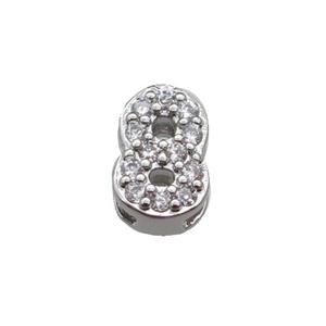 copper Number-8 Beads pave zircon, platinum plated, approx 8mm, 2-6mm hole [FN29786]