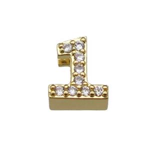 copper Number-1 Beads pave zircon, gold plated, approx 8mm, 2-6mm hole [FN29790]
