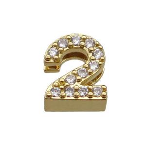 copper Number-2 Beads pave zircon, gold plated, approx 8mm, 2-6mm hole [FN29791]