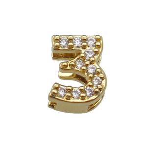 copper Number-3 Beads pave zircon, gold plated, approx 8mm, 2-6mm hole [FN29792]
