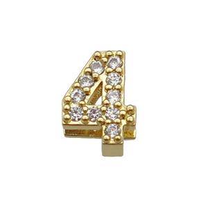 copper Number-4 Beads pave zircon, gold plated, approx 8mm, 2-6mm hole [FN29793]