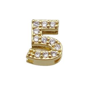 copper Number-5 Beads pave zircon, gold plated, approx 8mm, 2-6mm hole [FN29794]