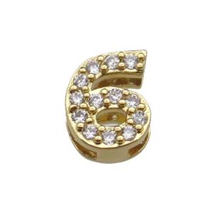 copper Number-6 Beads pave zircon, gold plated, approx 8mm, 2-6mm hole [FN29795]