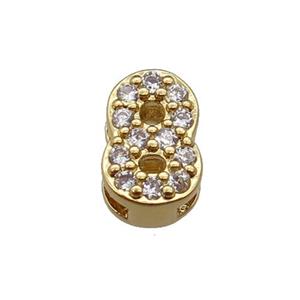 copper Number-8 Beads pave zircon, gold plated, approx 8mm, 2-6mm hole [FN29797]
