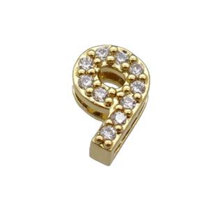 copper Number-9 Beads pave zircon, gold plated, approx 8mm, 2-6mm hole [FN29798]