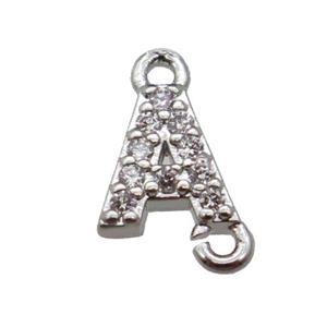 copper letter-A connector pave zircon, platinum plated, approx 8mm [FN29801]