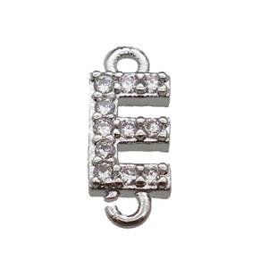 copper letter-E connector pave zircon, platinum plated, approx 8mm [FN29805]