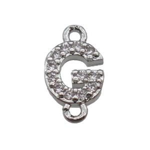 copper letter-G connector pave zircon, platinum plated, approx 8mm [FN29807]