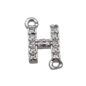 copper letter-H connector pave zircon, platinum plated, approx 8mm [FN29808]