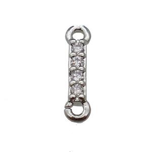 copper letter-I connector pave zircon, platinum plated, approx 8mm [FN29809]
