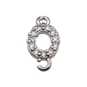 copper letter-O connector pave zircon, platinum plated, approx 8mm [FN29815]