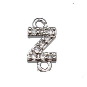 copper letter-Z connector pave zircon, platinum plated, approx 8mm [FN29826]