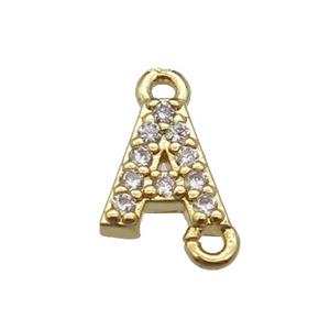 copper letter-A connector pave zircon, gold plated, approx 8mm [FN29828]