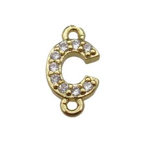 copper letter-C connector pave zircon, gold plated, approx 8mm [FN29830]