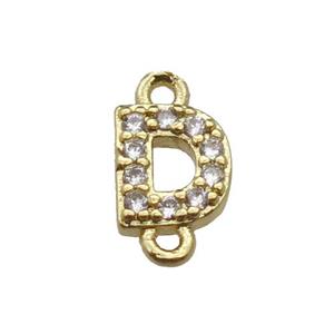 copper letter-D connector pave zircon, gold plated, approx 8mm [FN29831]