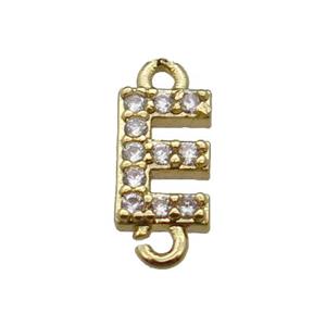 copper letter-E connector pave zircon, gold plated, approx 8mm [FN29832]