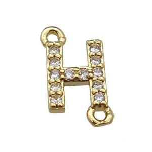 copper letter-H connector pave zircon, gold plated, approx 8mm [FN29835]