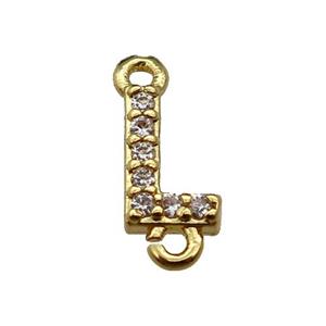 copper letter-L connector pave zircon, gold plated, approx 8mm [FN29839]