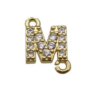 copper letter-M connector pave zircon, gold plated, approx 8mm [FN29840]