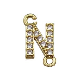 copper letter-N connector pave zircon, gold plated, approx 8mm [FN29841]