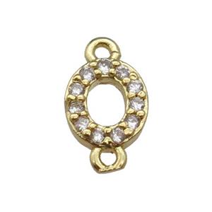 copper letter-O connector pave zircon, gold plated, approx 8mm [FN29842]