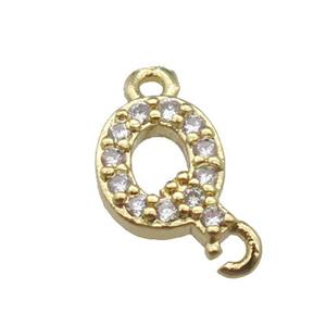 copper letter-Q connector pave zircon, gold plated, approx 8mm [FN29844]
