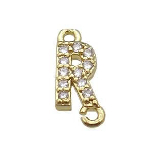 copper letter-R connector pave zircon, gold plated, approx 8mm [FN29845]