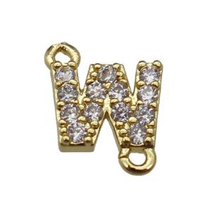 copper letter-W connector pave zircon, gold plated, approx 8mm [FN29850]