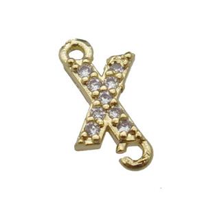 copper letter-X connector pave zircon, gold plated, approx 8mm [FN29851]