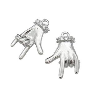 copper hand charm pendant pave zircon, platinum plated, approx 13-17mm [FN29857]