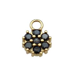 copper flower pendant pave black zircon, gold plated, approx 11mm, 3mm hole [FN29861]