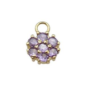 copper flower pendant pave lavender zircon, gold plated, approx 11mm, 3mm hole [FN29862]